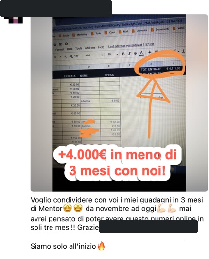 Messaggio anonimizzato di una persona che ha seguito i percorsi di Mirko Sabia 6