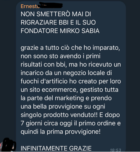 Messaggio anonimizzato di una persona che ha seguito i percorsi di Mirko Sabia 20