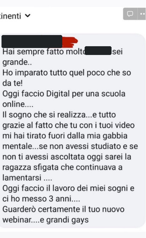 Messaggio anonimizzato di una persona che ha seguito i percorsi di Mirko Sabia 5
