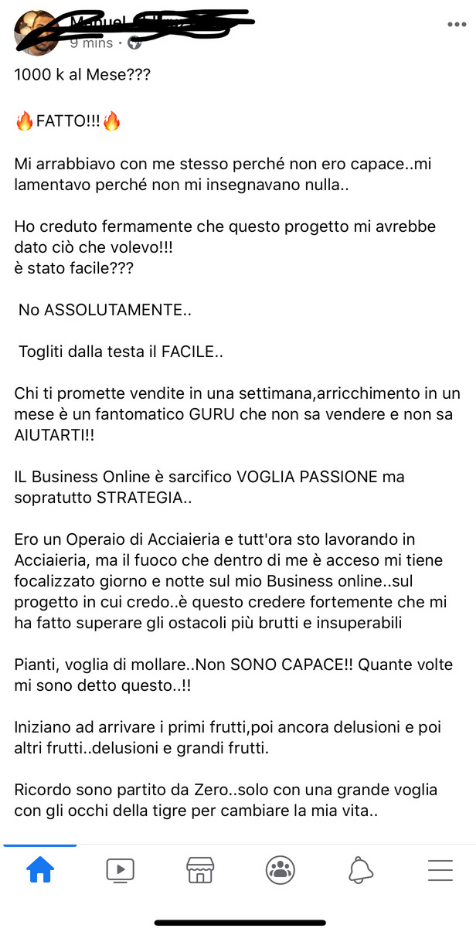 Messaggio anonimizzato di una persona che ha seguito i percorsi di Mirko Sabia 22